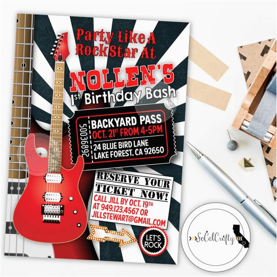 rock and roll birthday party invitation guitar rock star