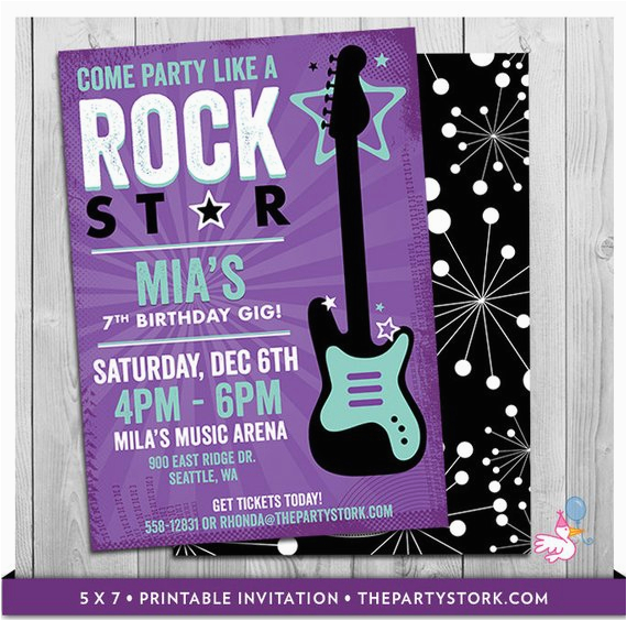 rock star birthday party invitation printable girls party