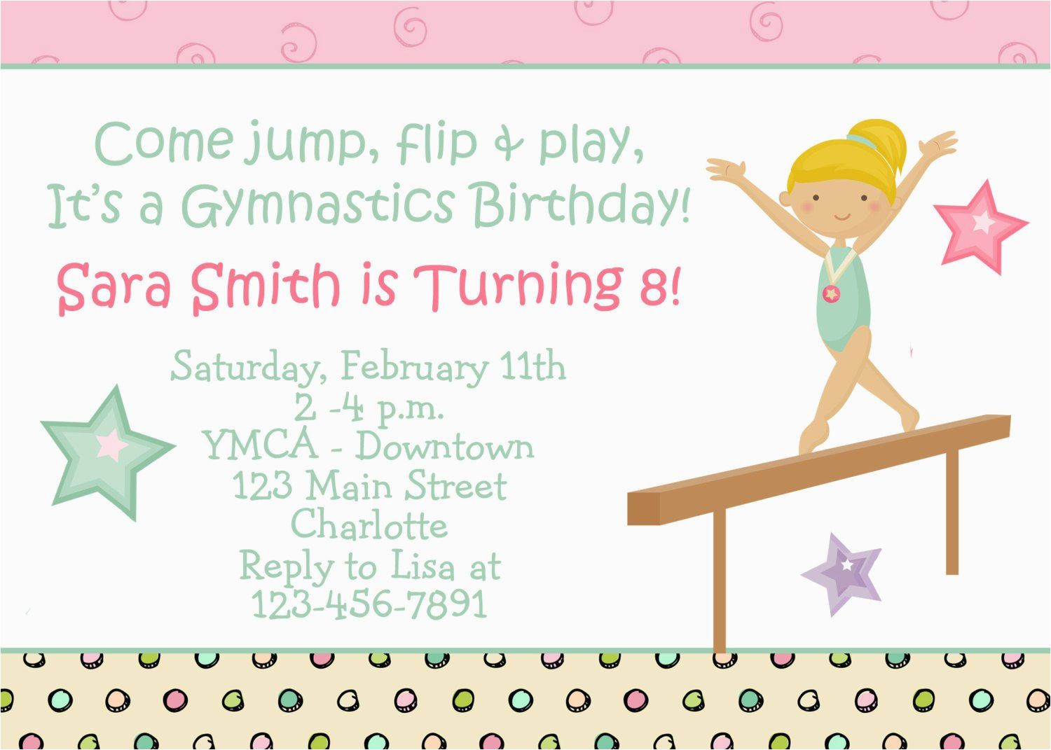 gymnastics birthday party invitation