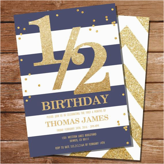 half birthday invitation gold glitter