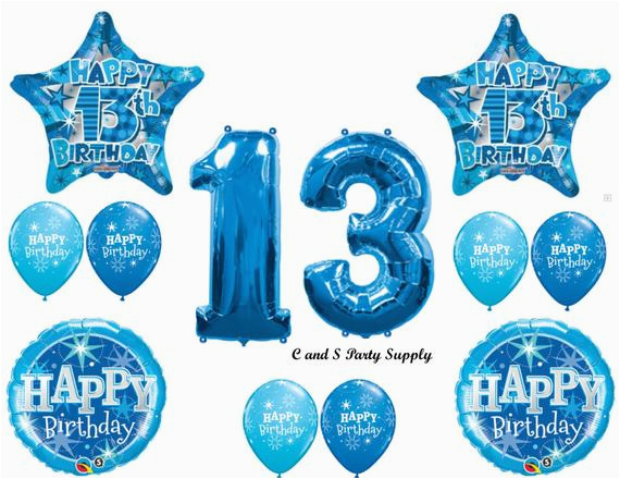 blue 13th happy birthday party balloons
