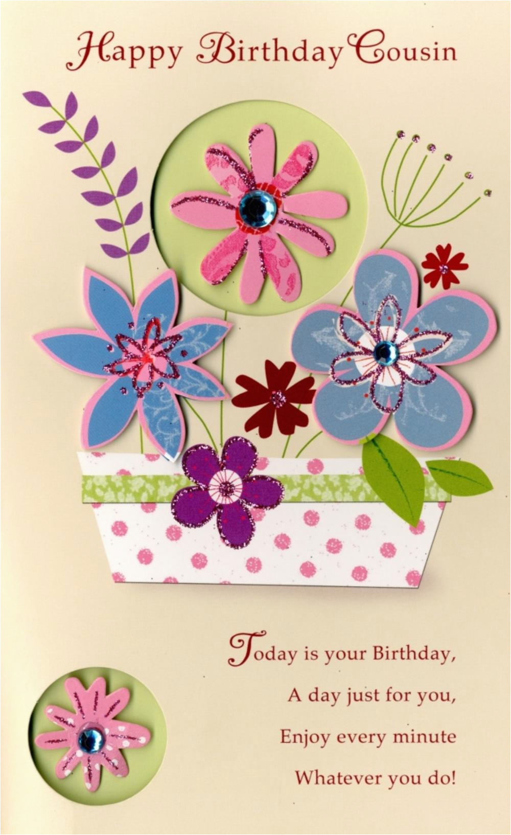 happy birthday cousin embellished greeting card cards