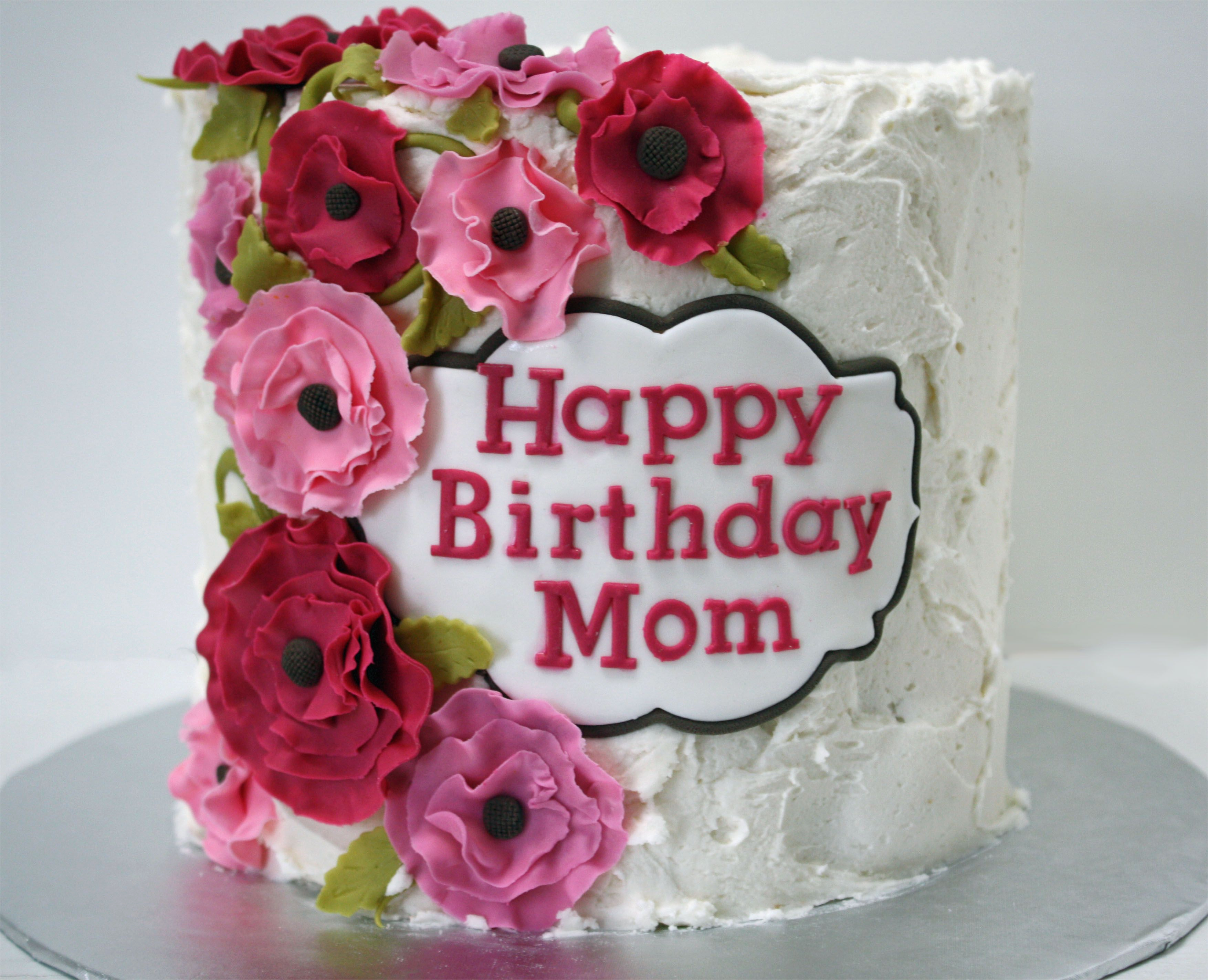 happy birthday mom cake with pink flowers frosted bake