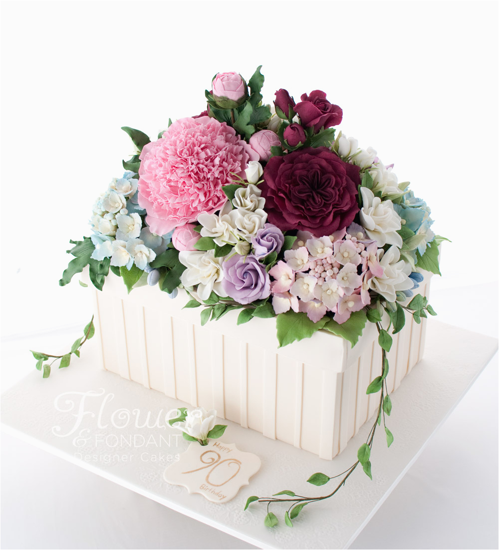 90th birthday flower box cake flower fondant