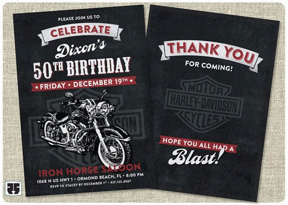 Harley Davidson Birthday Invitations Harley Davidson Biker Birthday Invitation Card Includes