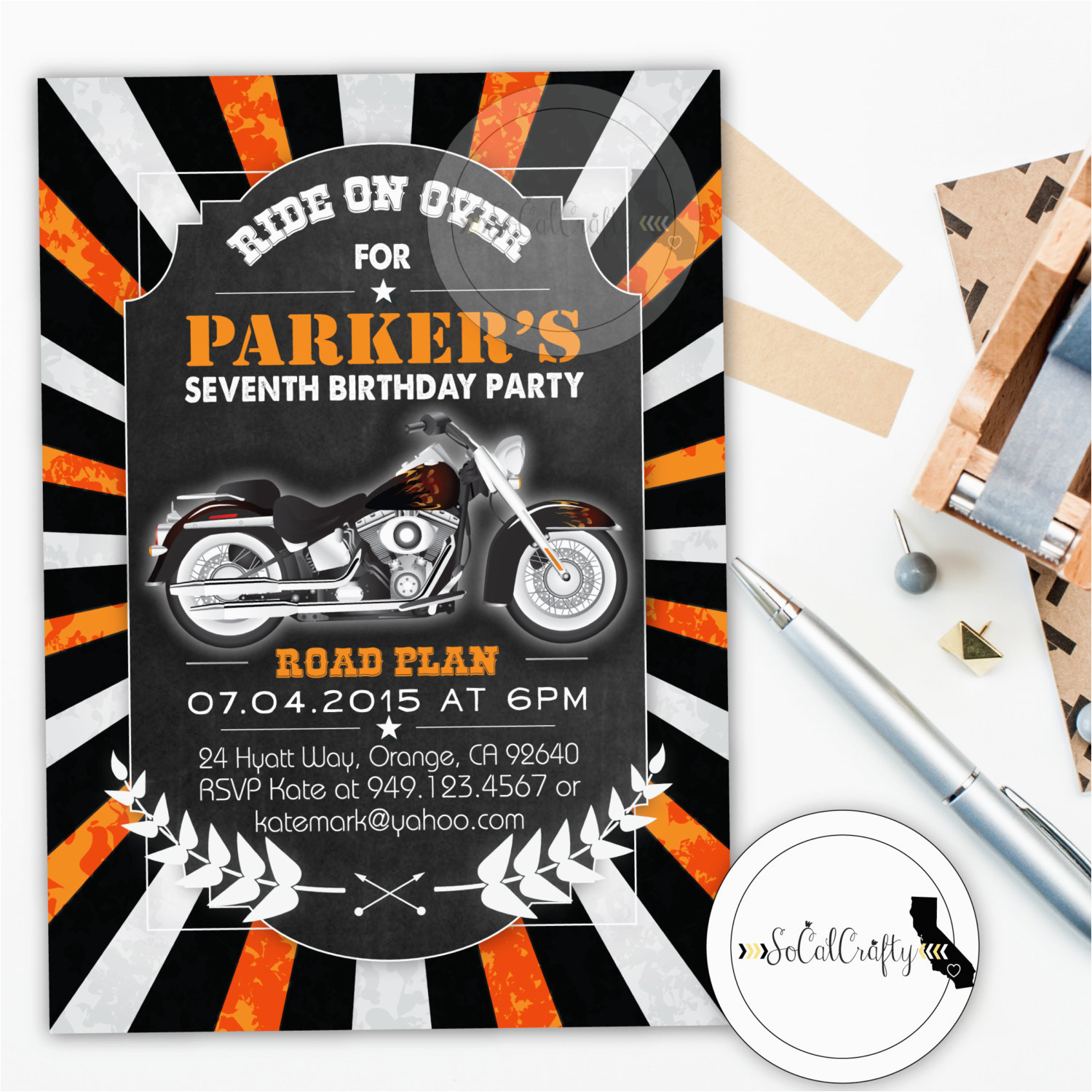 Harley Davidson Birthday Invitations Harley Davidson Birthday Party Invitation Chalkboard