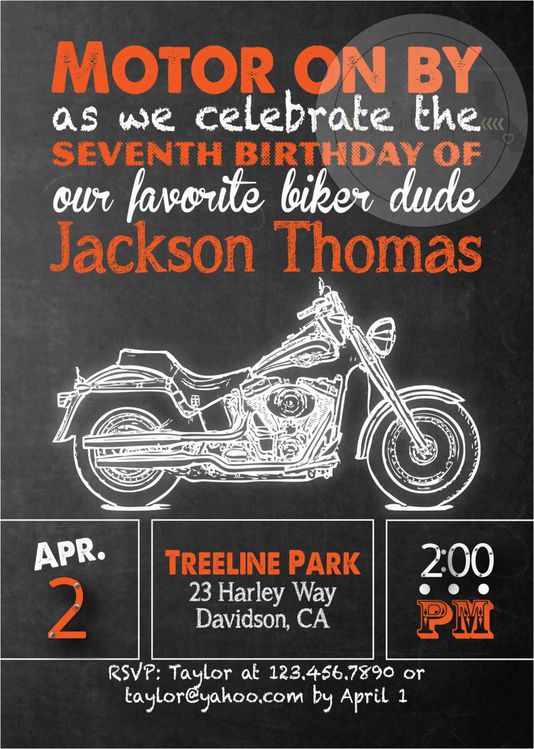 Harley Davidson Birthday Invitations Harley Davidson Birthday Party Invitation Chalkboard