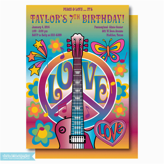 retro birthday invitation hippie