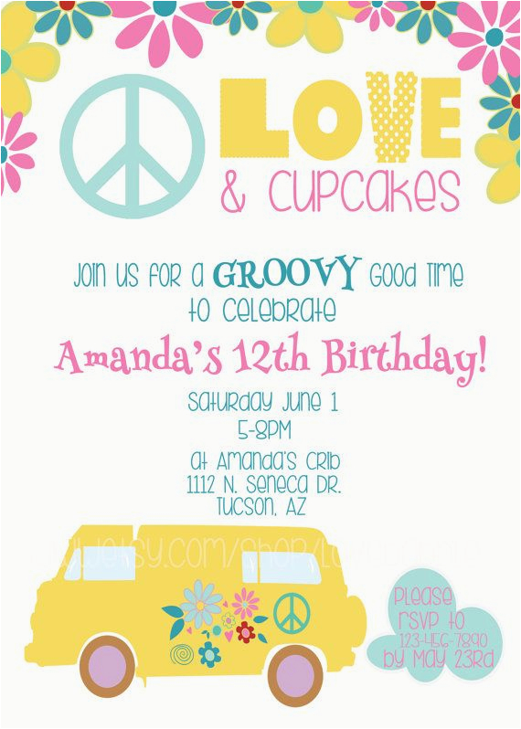 hippie invitations birthday party