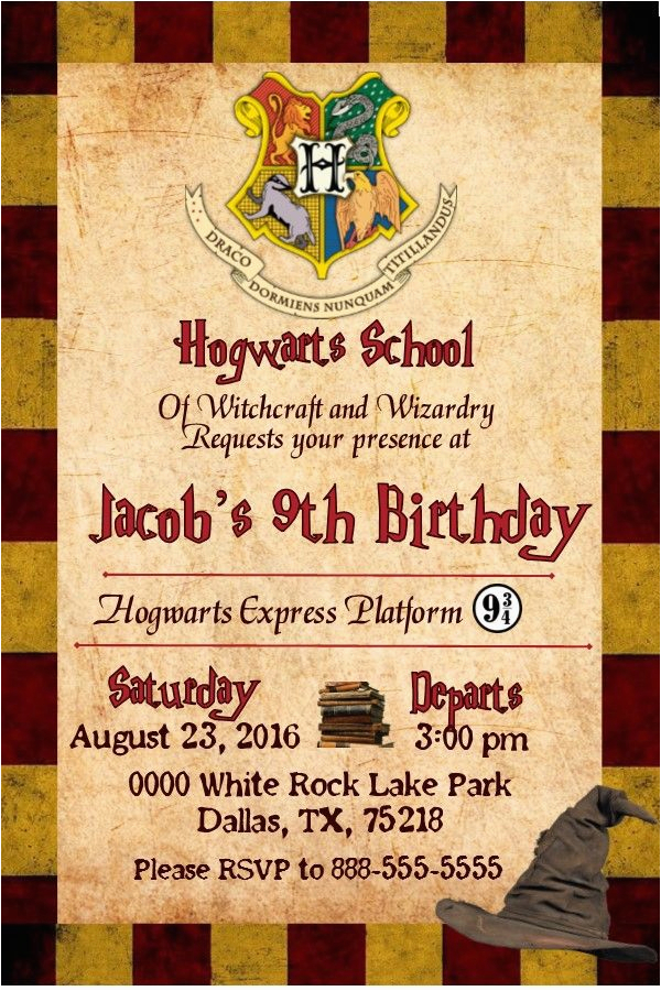 Hogwarts Birthday Invitation Template Harry Potter Gryffindor Birthday