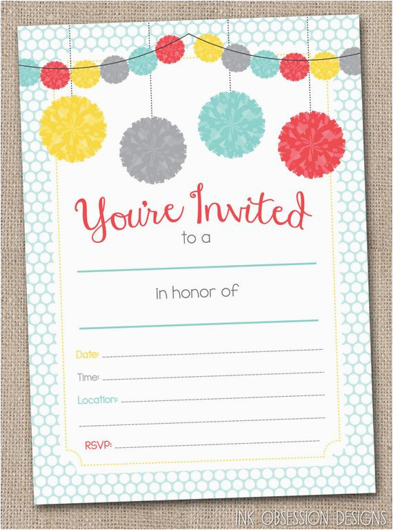 fill in printable party invitations instant by