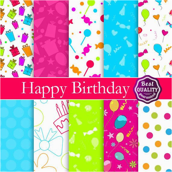 happy birthday digital paper pack with birthday patterns