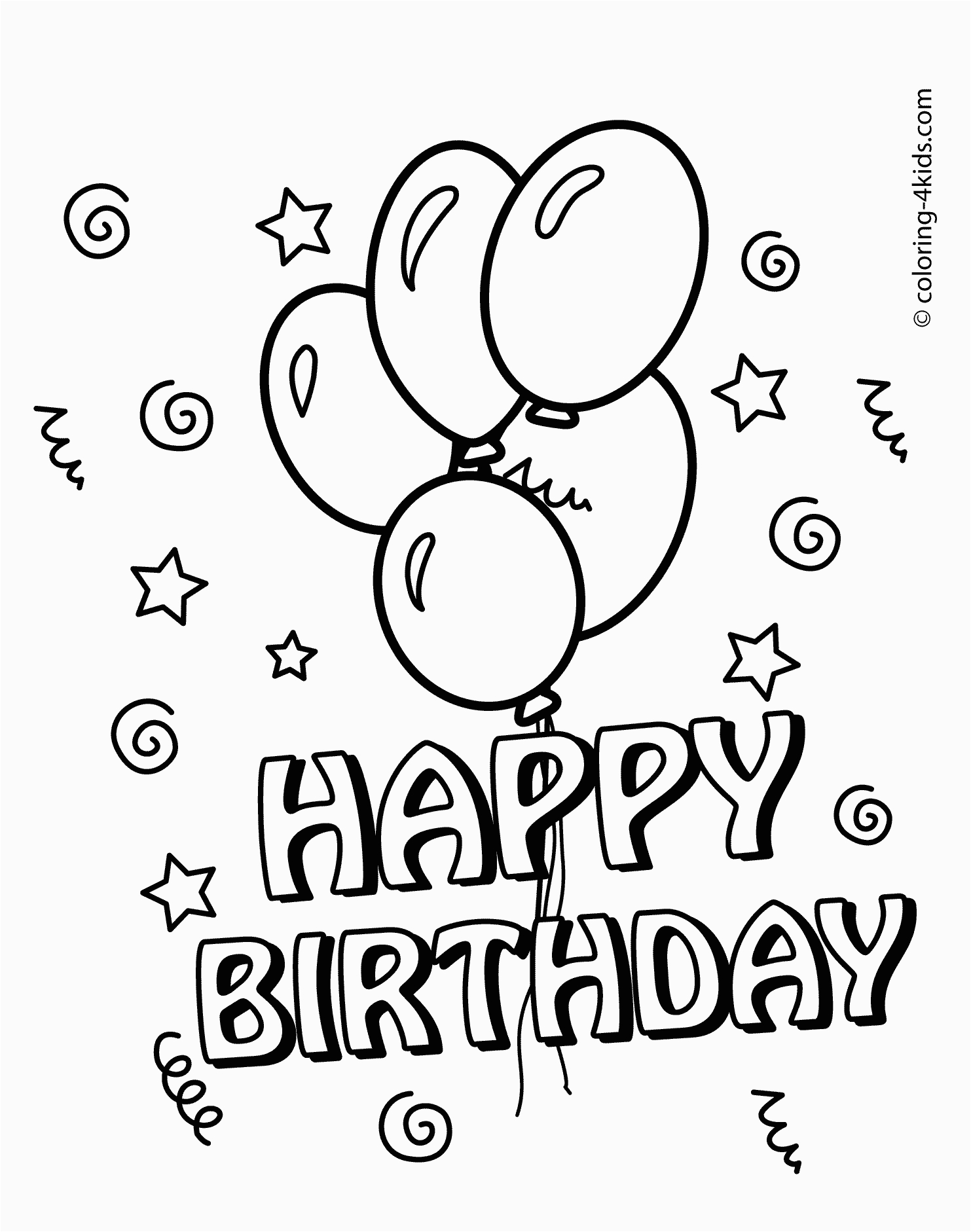 happy birthday coloring pages with balloons for kids
