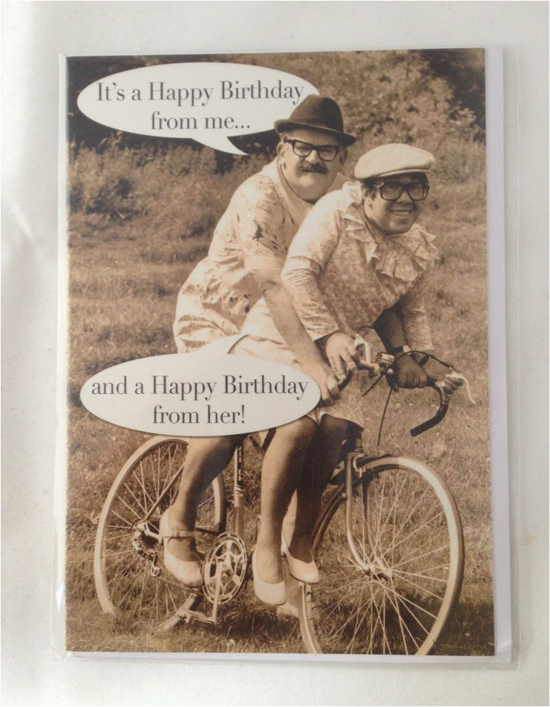 birthday card humour the two ronnies on a tandem bike