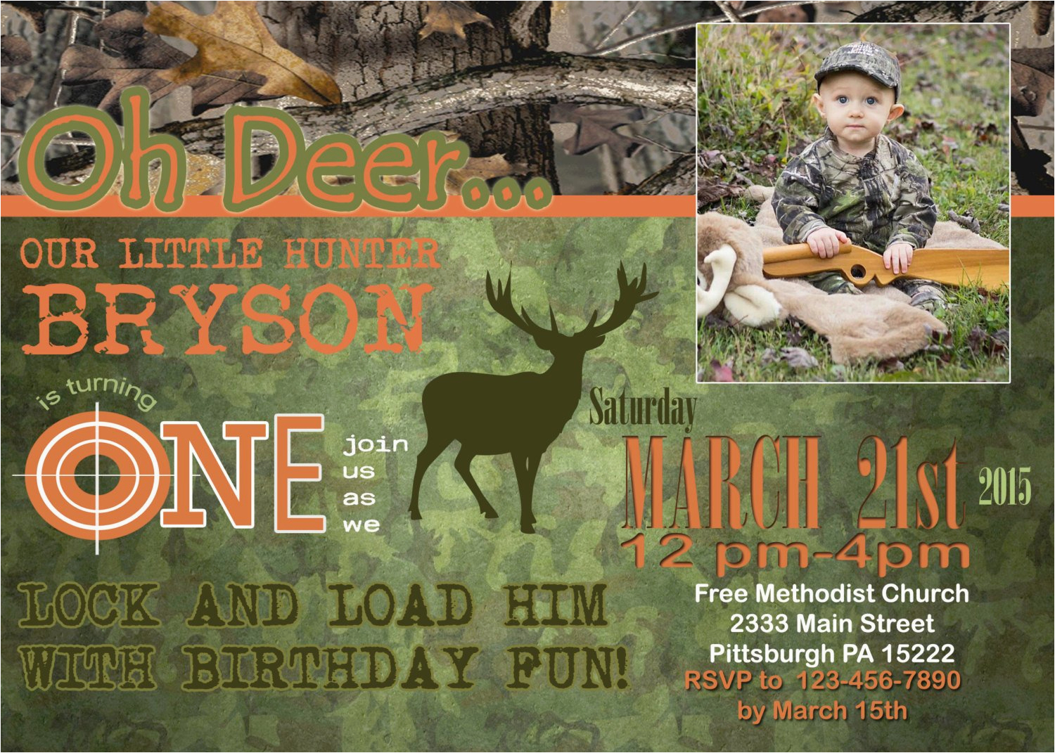 deer hunting theme birthday invitation