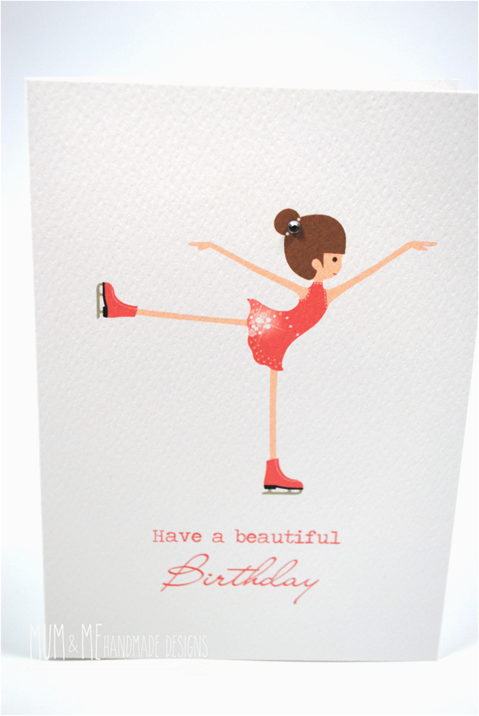 happy birthday card girl ice skating hbc152 mum