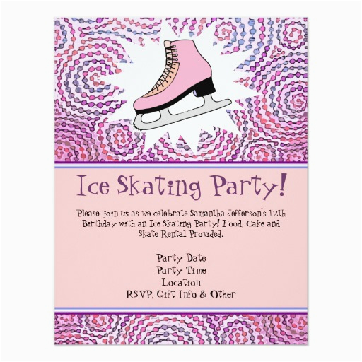 pink personalized ice skating party invitation card