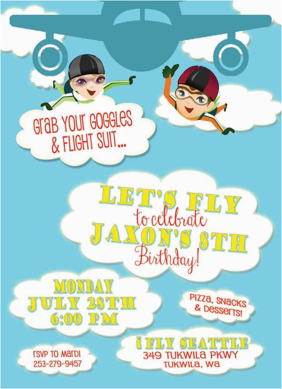 skydive birthday party invitation