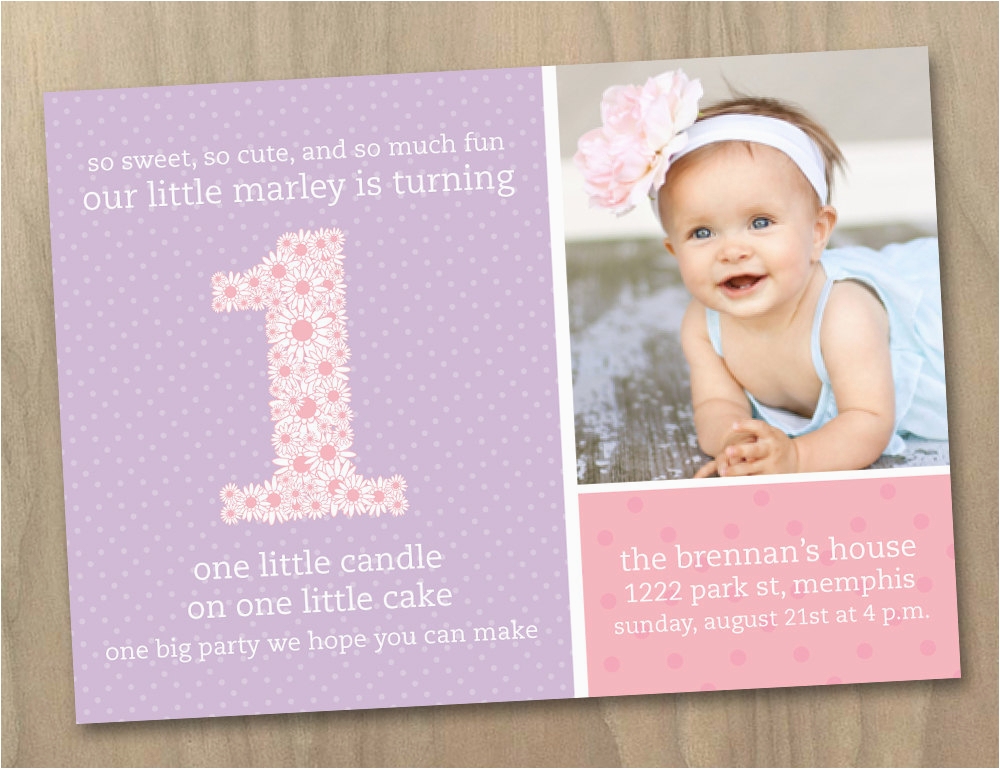 baby girl first 1st birthday photo invitation pink and