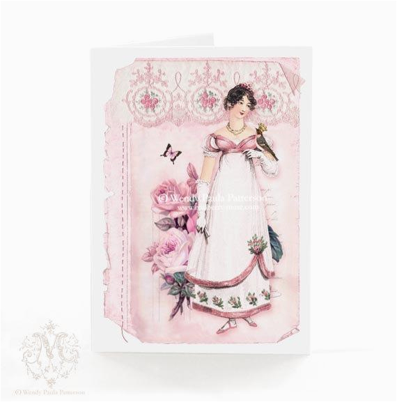 jane austen card regency emma pink roses vintage by