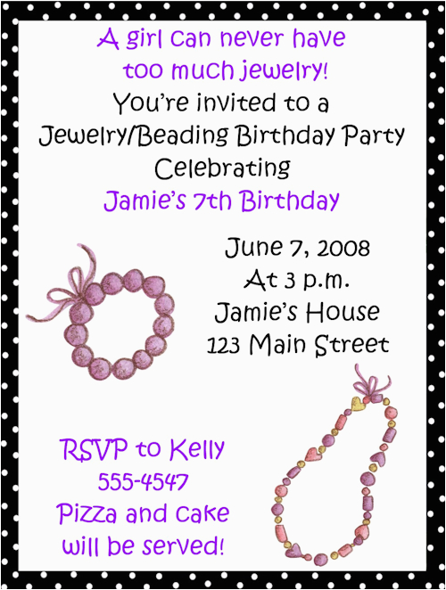 jewelrybeading birthday party invitations