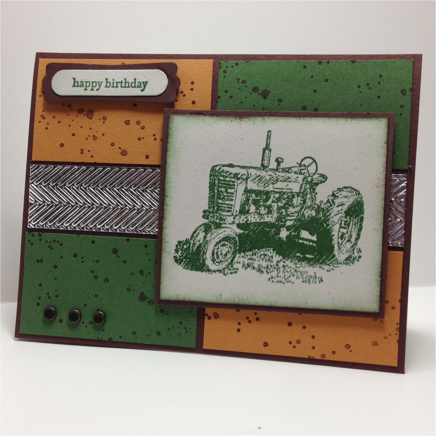 john deere tractor hand stamped greeting card big green