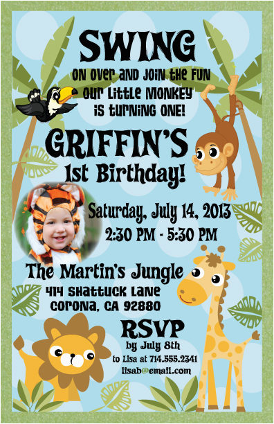 jungle themed safari 1st birthday invitation p 23