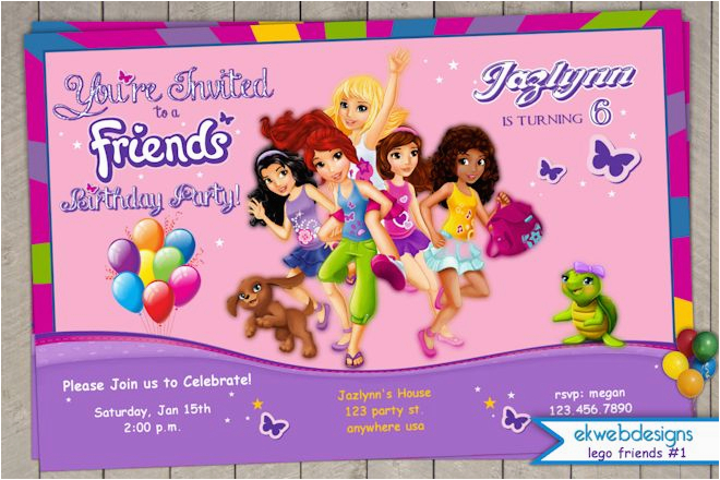 lego friends birthday invitation printable file