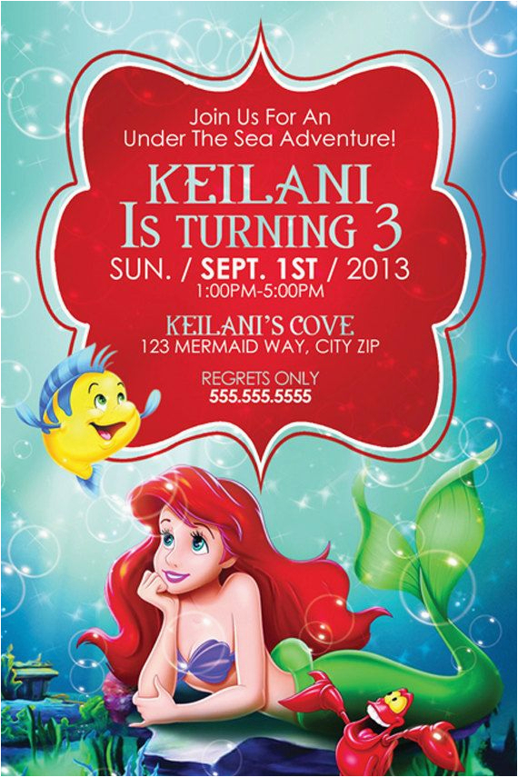 Little Mermaid Birthday Invites Ariel Little Mermaid Birthday ...