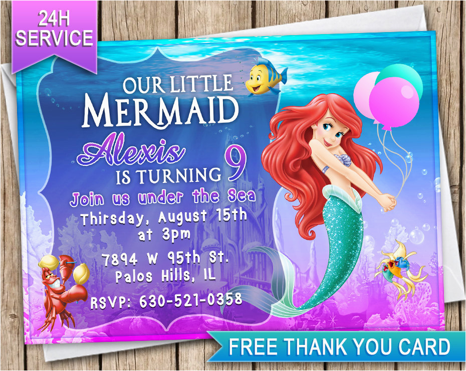 little mermaid ariel birthday invitation card invite birthday