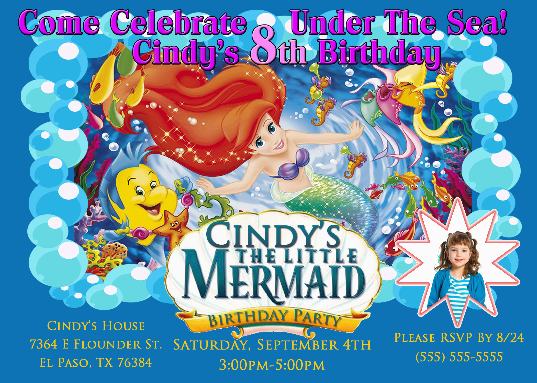 little mermaid birthday invitations kustom kreations