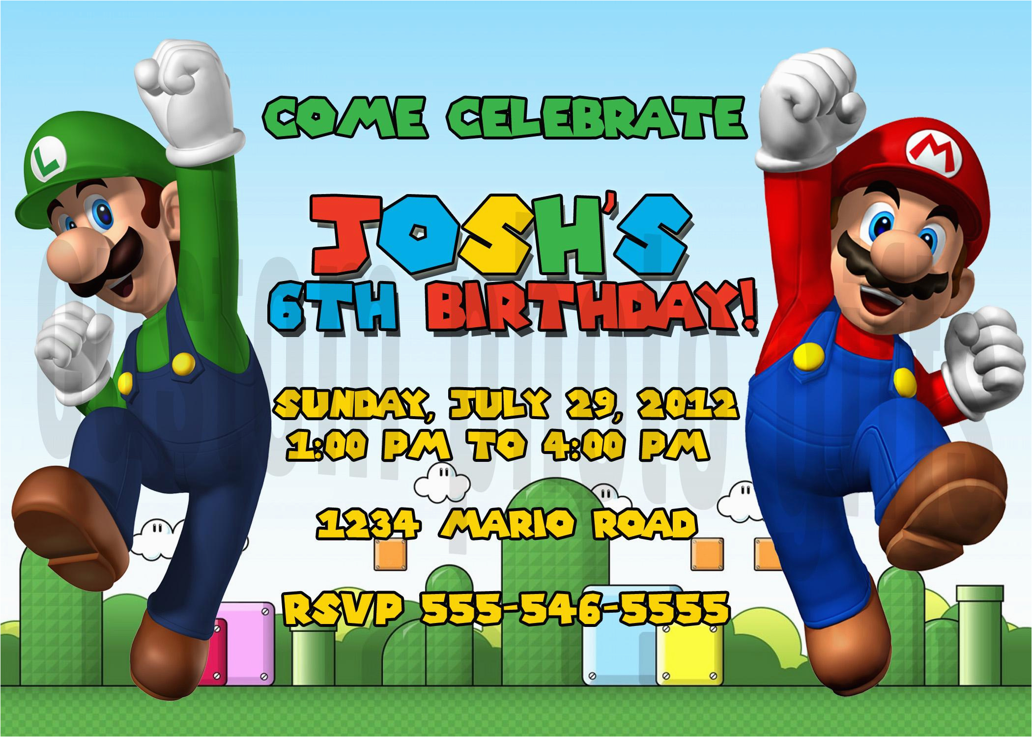 super mario brothers birthday invitations