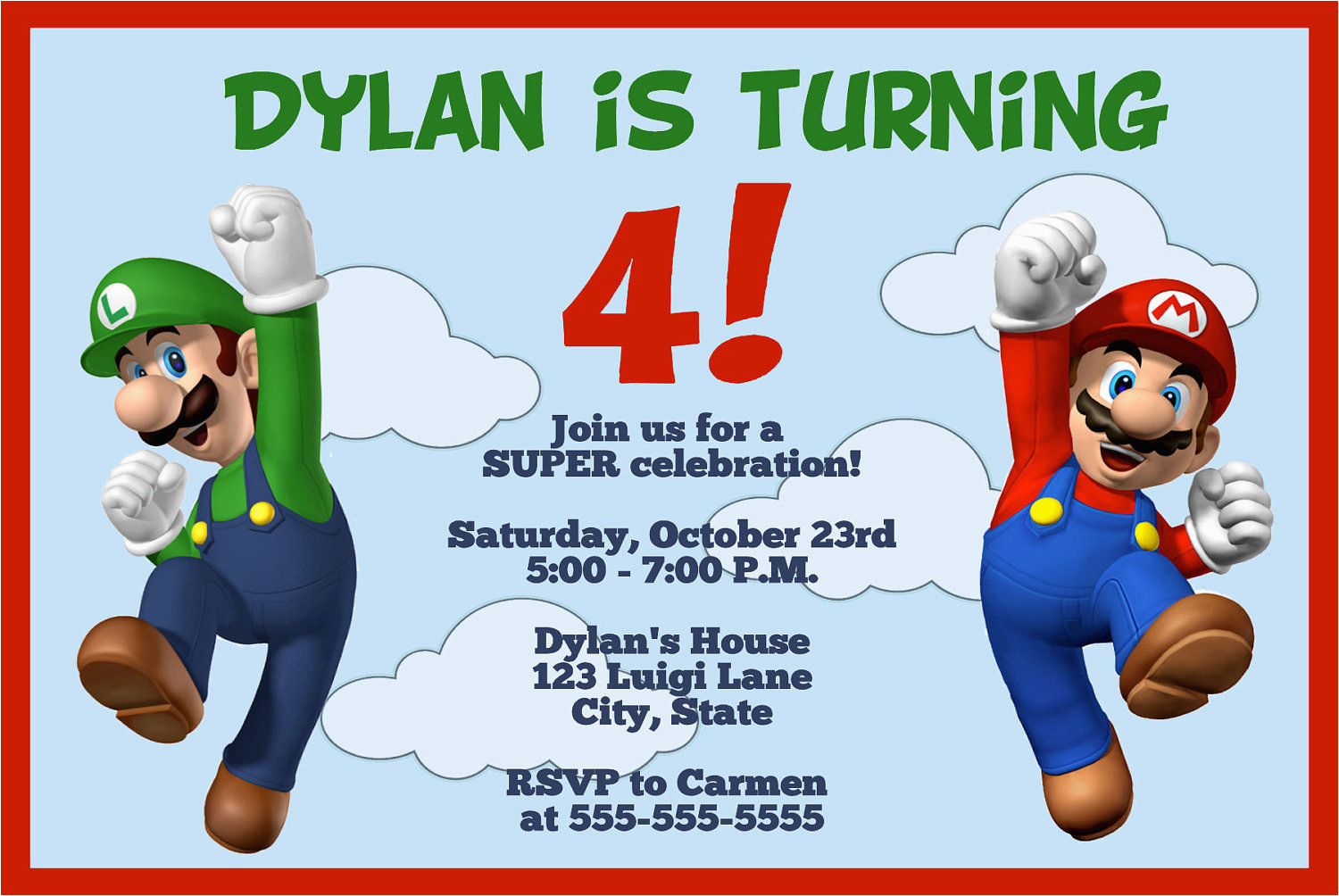 super mario birthday invitations