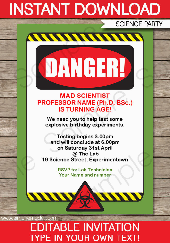 science party invitations printable