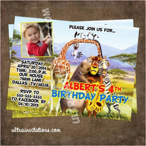 madagascar 3 photo cards invitations penguins invites