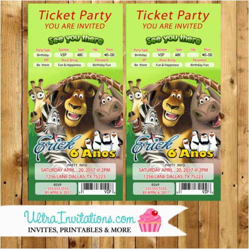 madagascar backstage pass ticket concert invitations