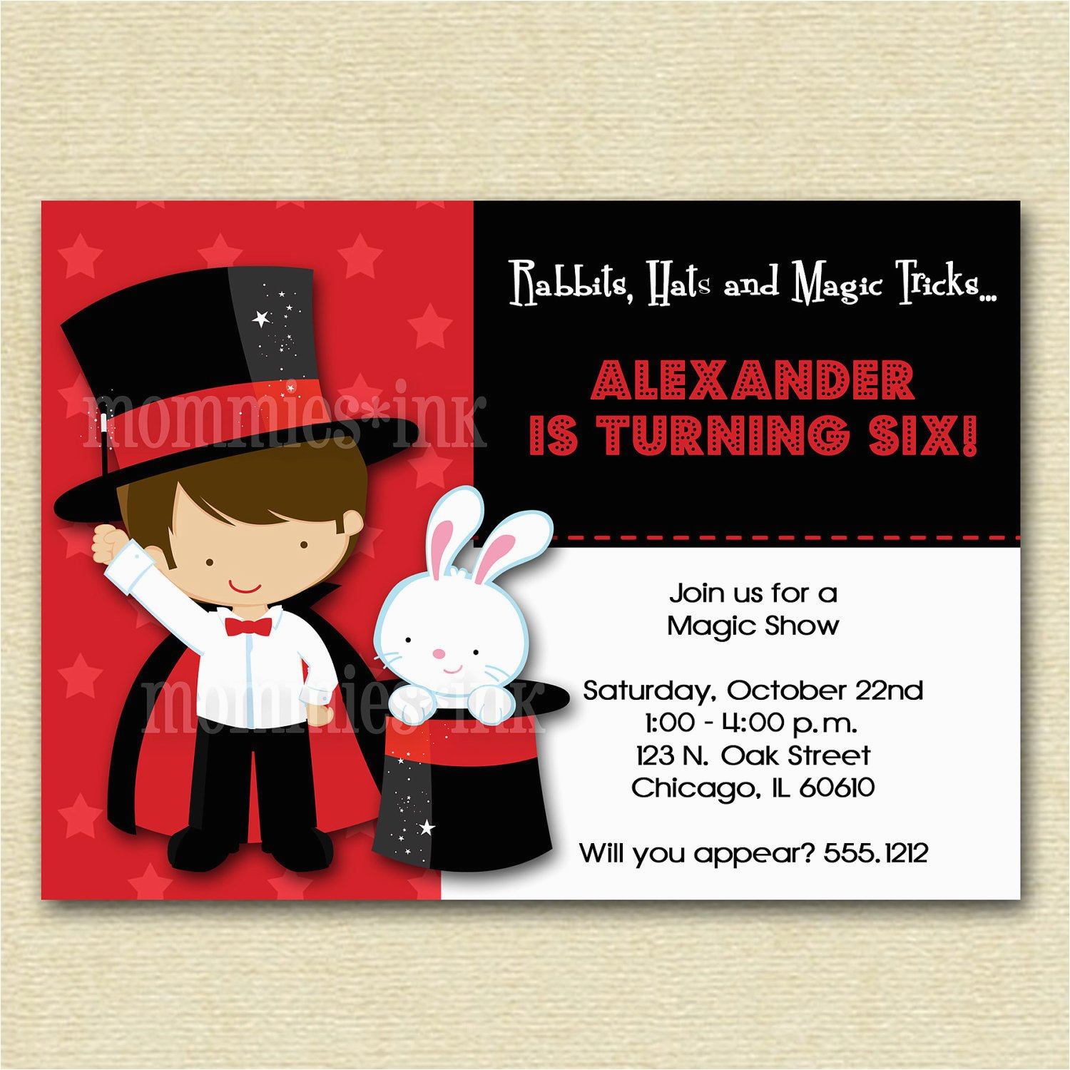 magic show birthday party invitation