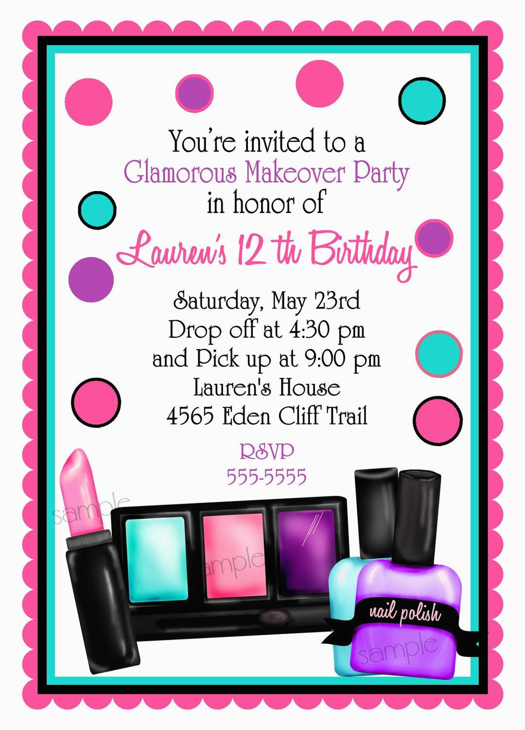 make up birthday party invitations make