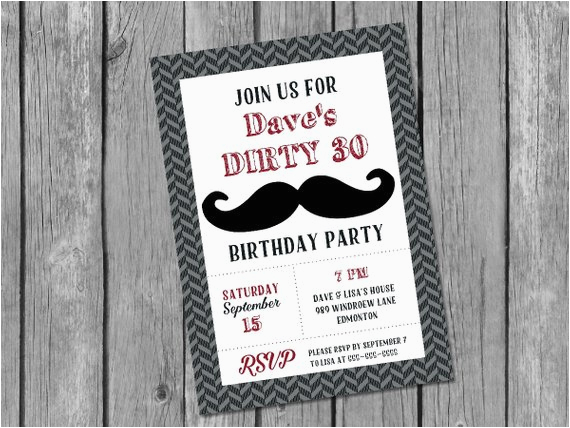 printable male 30th birthday invitation dirty 30 invitation