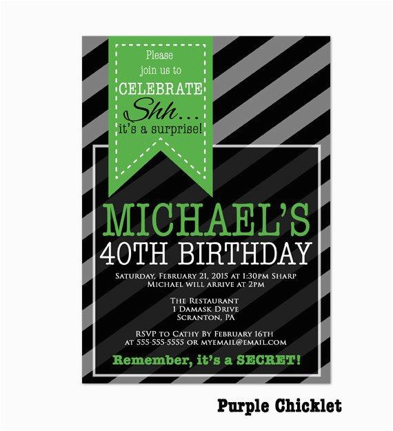 surprise party 40th birthday invitation mens by purplechicklet