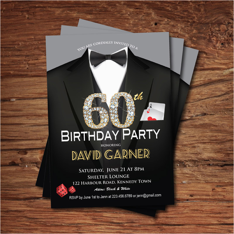 Mens 60th Birthday Invitations Casino 60th Birthday Invitation Adult Man Birthday Party