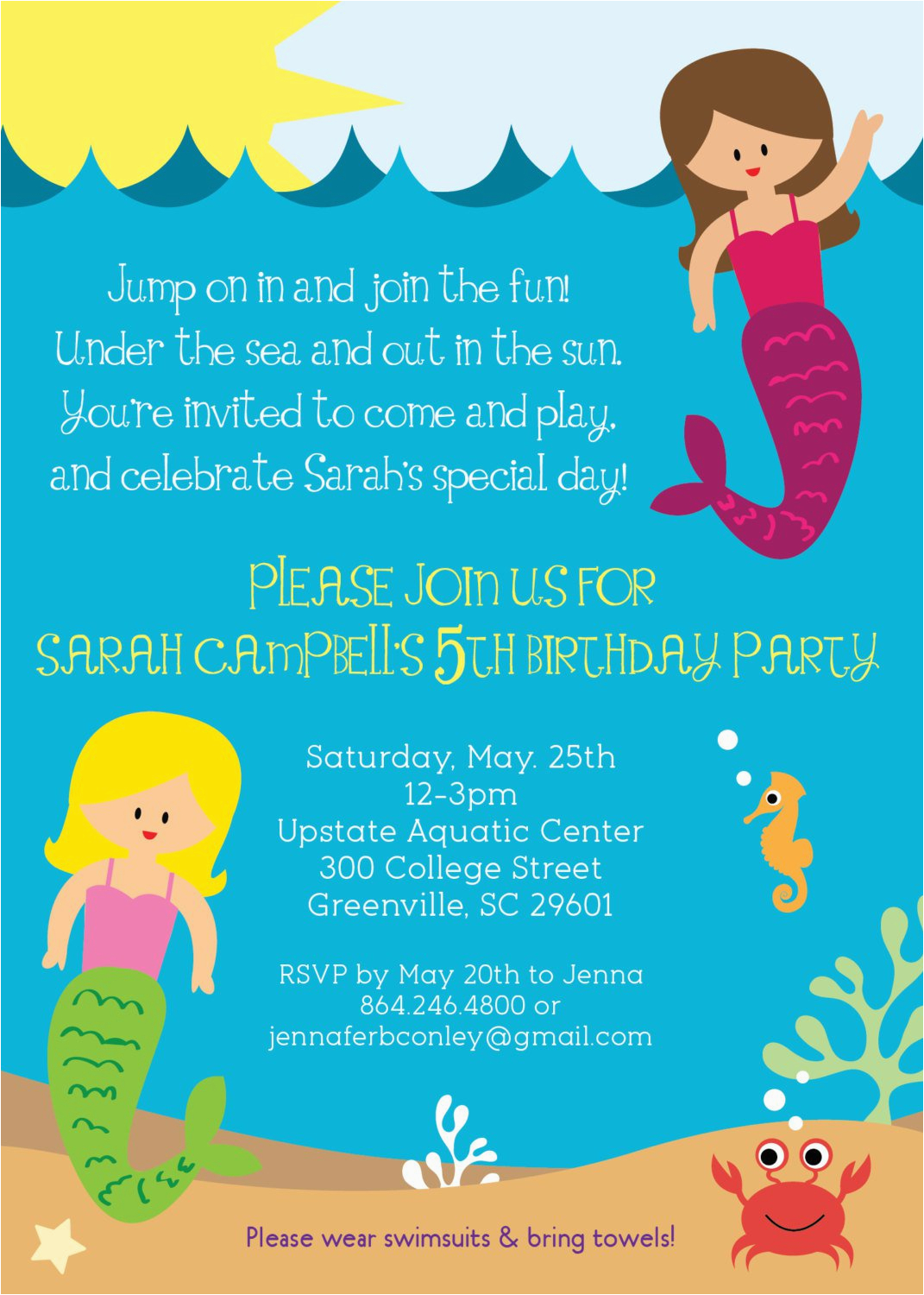 little mermaid birthday invitation wording