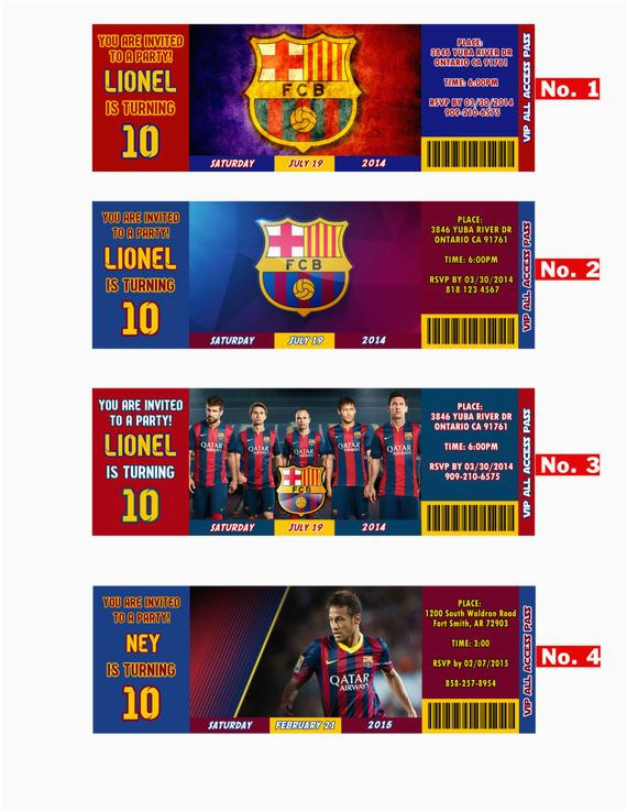 Messi Birthday Invitations Fc Barcelona Team Messi or Neymar Birthday Invitation soccer