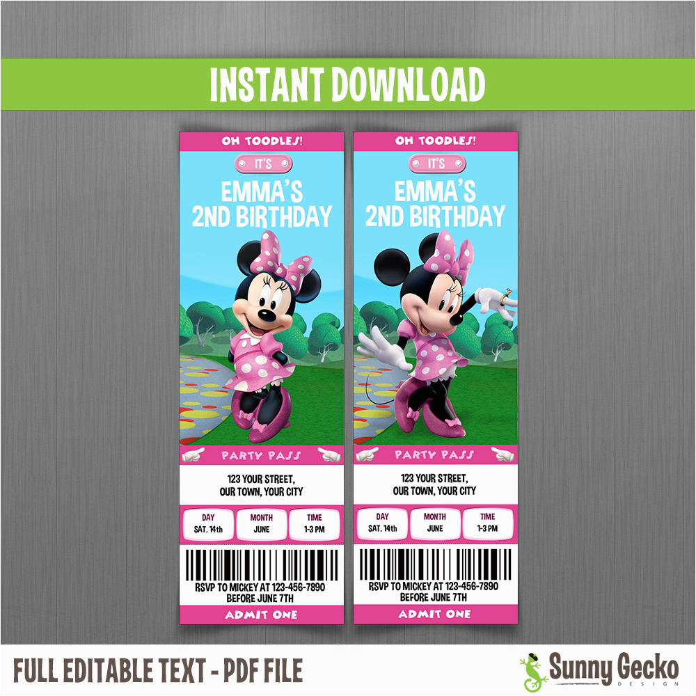 minnie mouse clubhouse ticket invitations