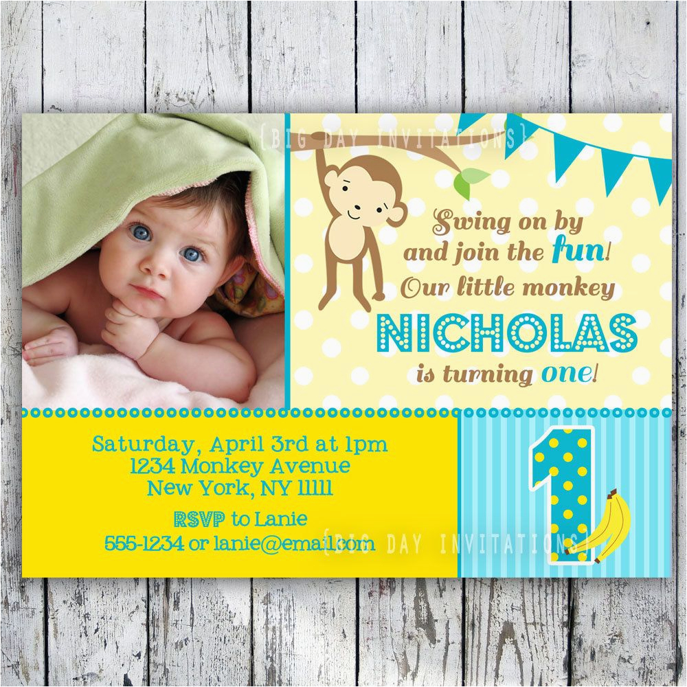 Monkey Invitations for 1st Birthday Mod Monkey Birthday Invitation 1st Birthday Polka Dot