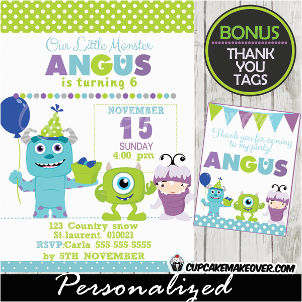 monsters inc birthday party invitation card boys personalized d2
