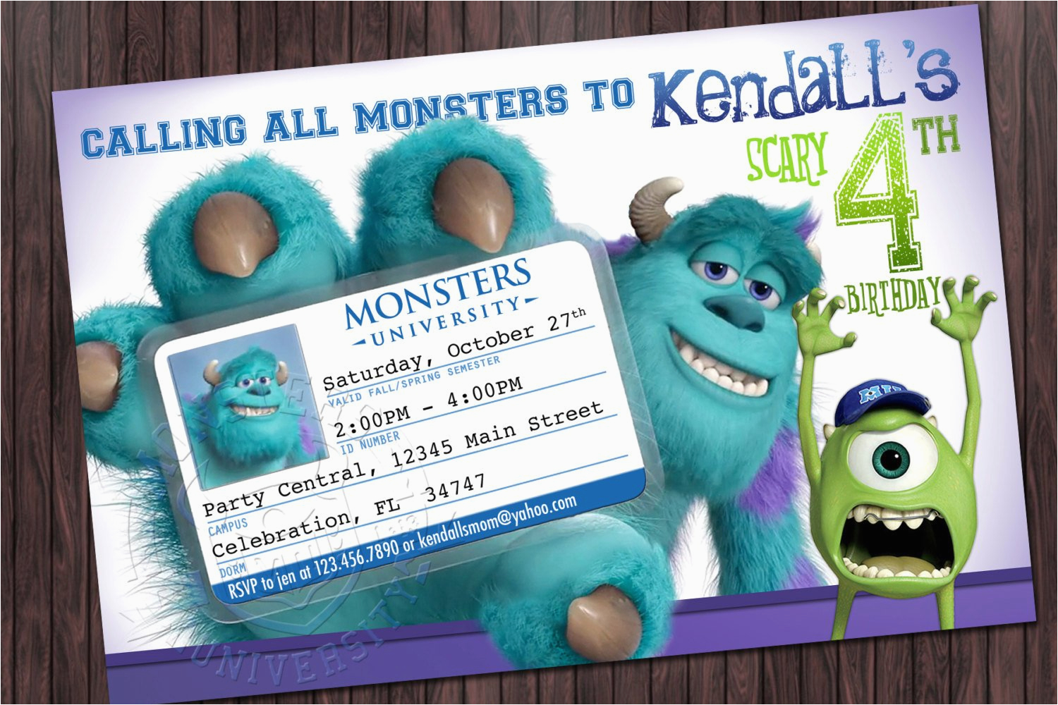 monsters university 1 birthday printable party invitation
