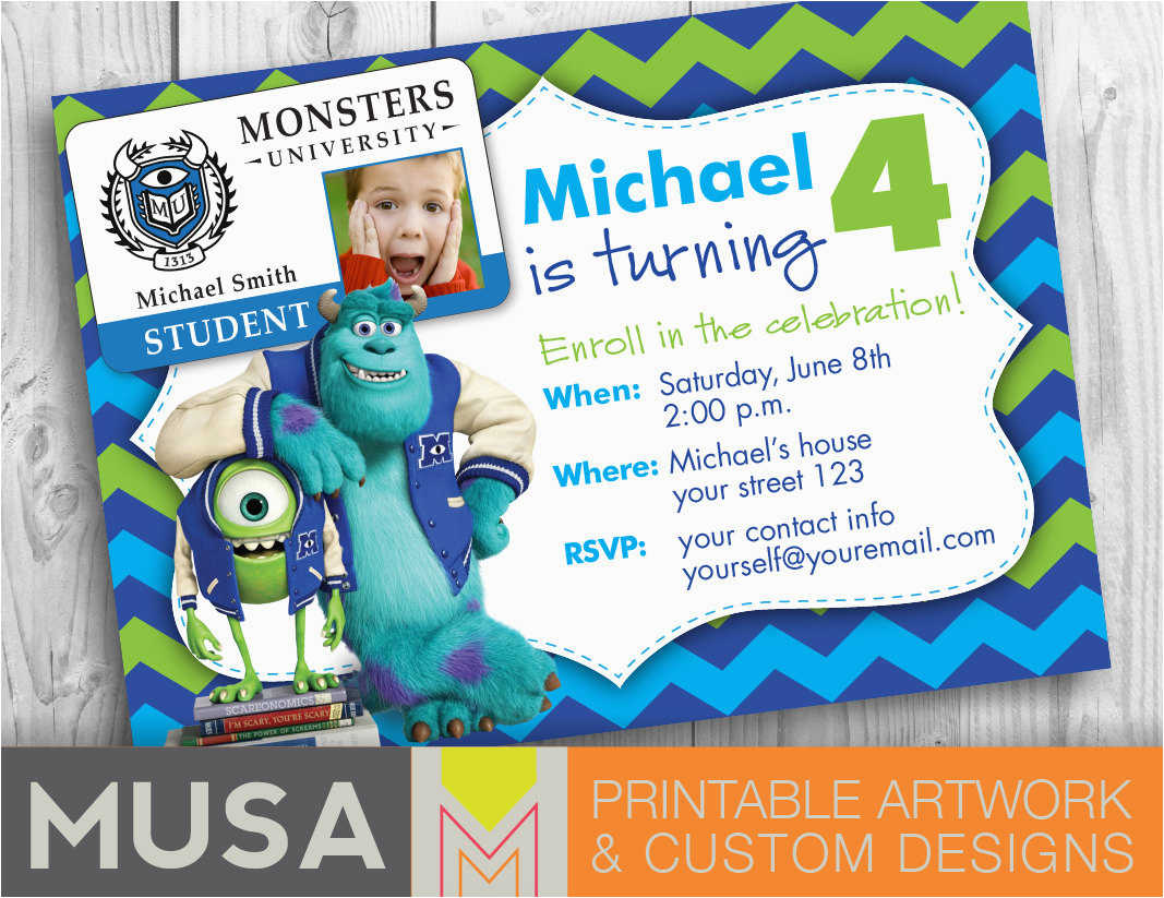 monsters university party invitation personalized