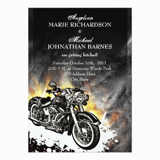 leather flames offbeat biker wedding invitation zazzle