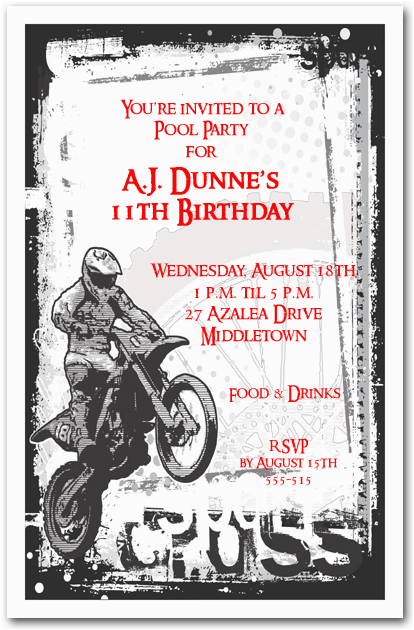motocross grunge invitation motorcycle birthday invitation